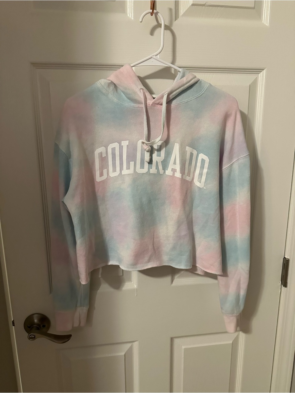 Pastel Tie-Dye Cropped Colorado Hoodie with Colorado Lettering